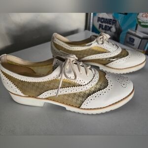 Fun white and clear wingtipped lace up loafers size 7